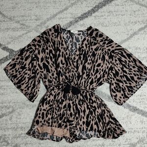 Kye Mi Animal Print Kimono Romper, Size S